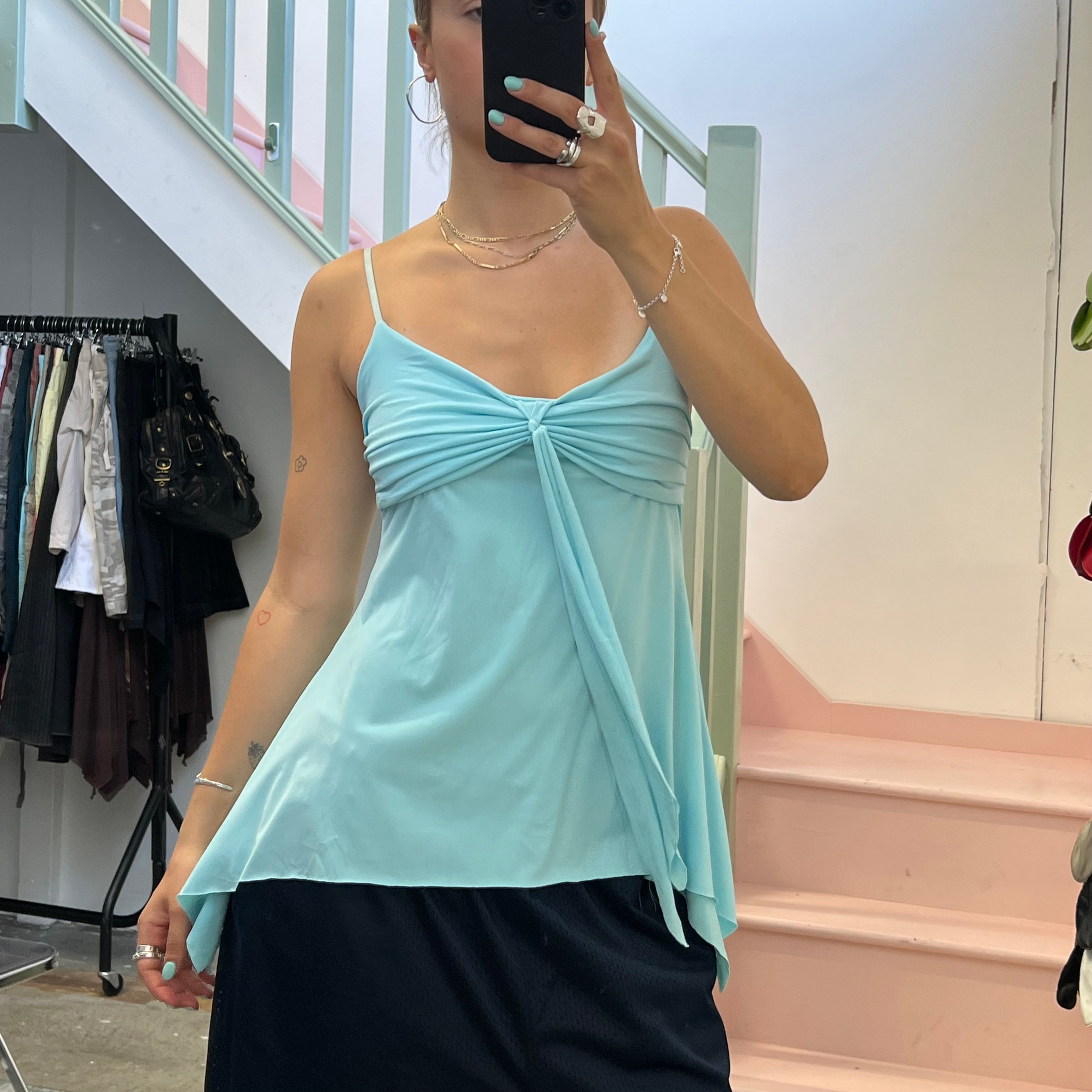 Light blue floaty asymmetrical cami