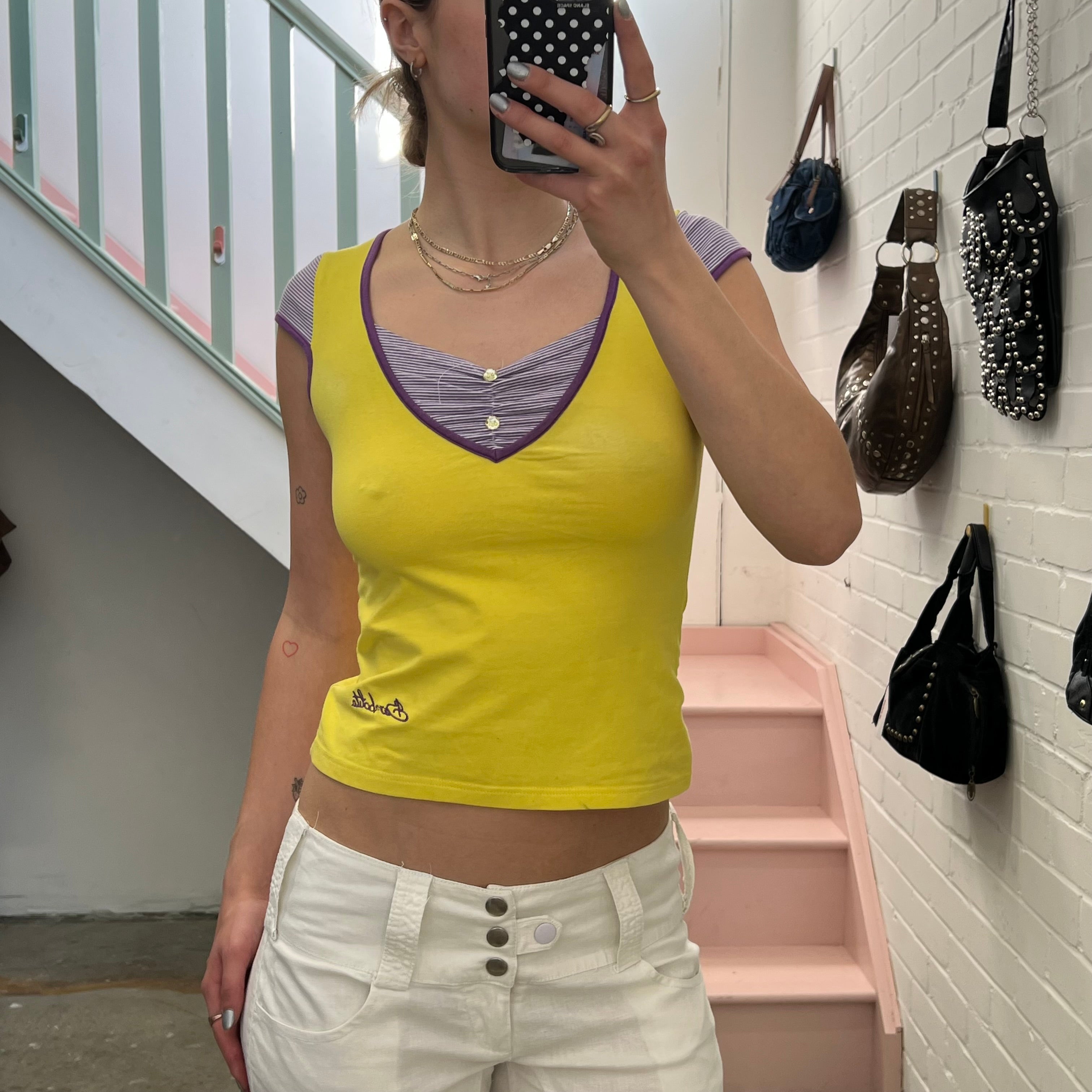 Yellow and purple layered baby tee
