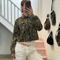Khaki camo print zip up vintage lightweight jacket