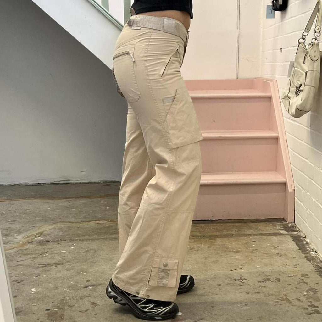cream low rise wide leg vintage cargo trousers