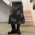 Black and white polka dot patchwork floaty vintage maxi skirt with red contrast stitching