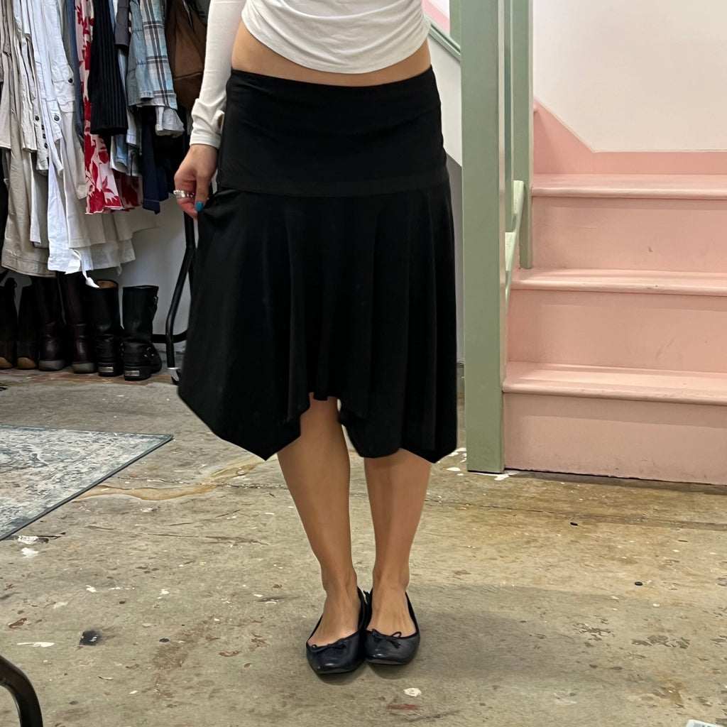 Black slinky asymmetrical midi skirt