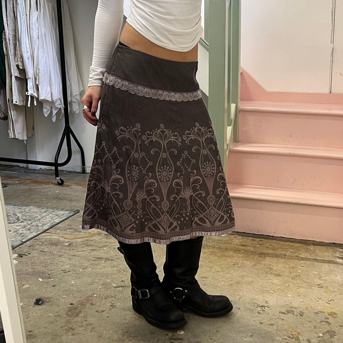 Promod brown crinkle midi skirt
