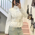 Benetton white zip up belted utility biker jacket