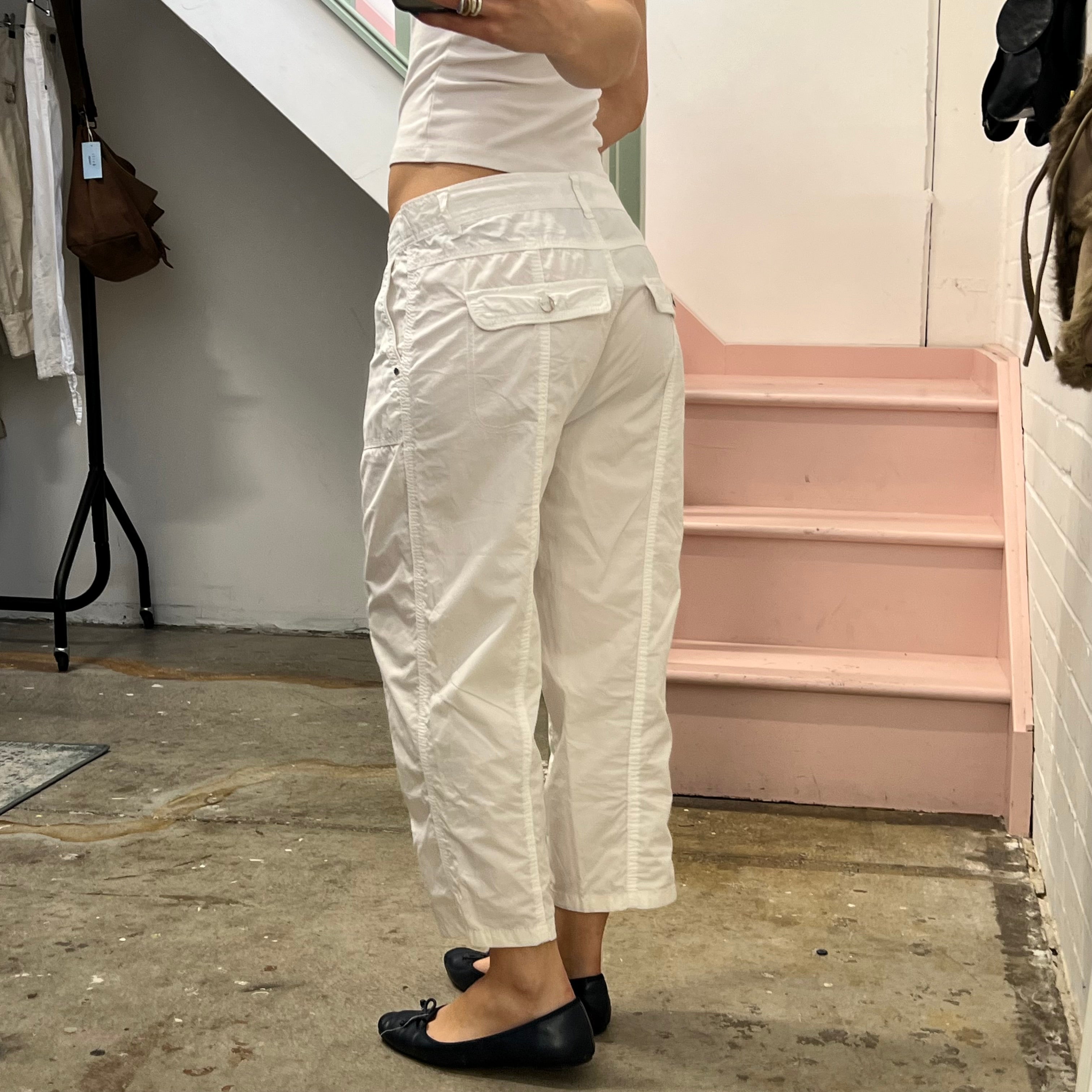 White sporty cargo capris