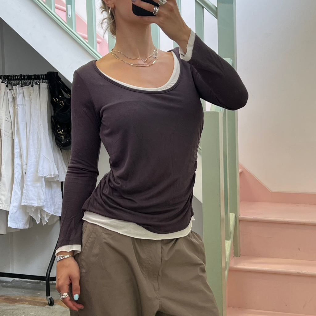 Oasis purple and white layered slouchy long sleeve top