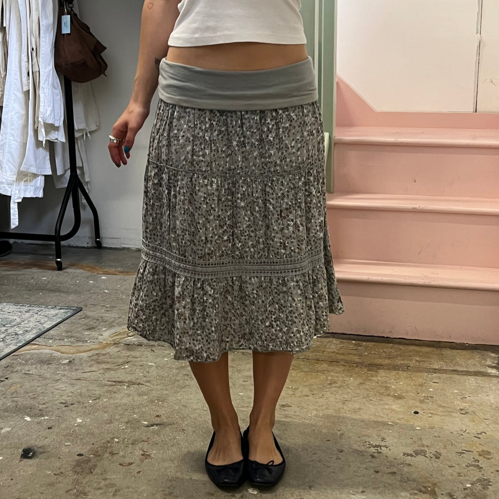 Grey ditsy floral maxi skirt