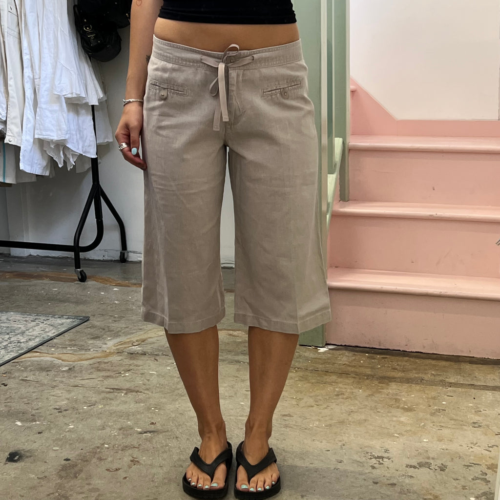 Cream wide leg tie waist capris