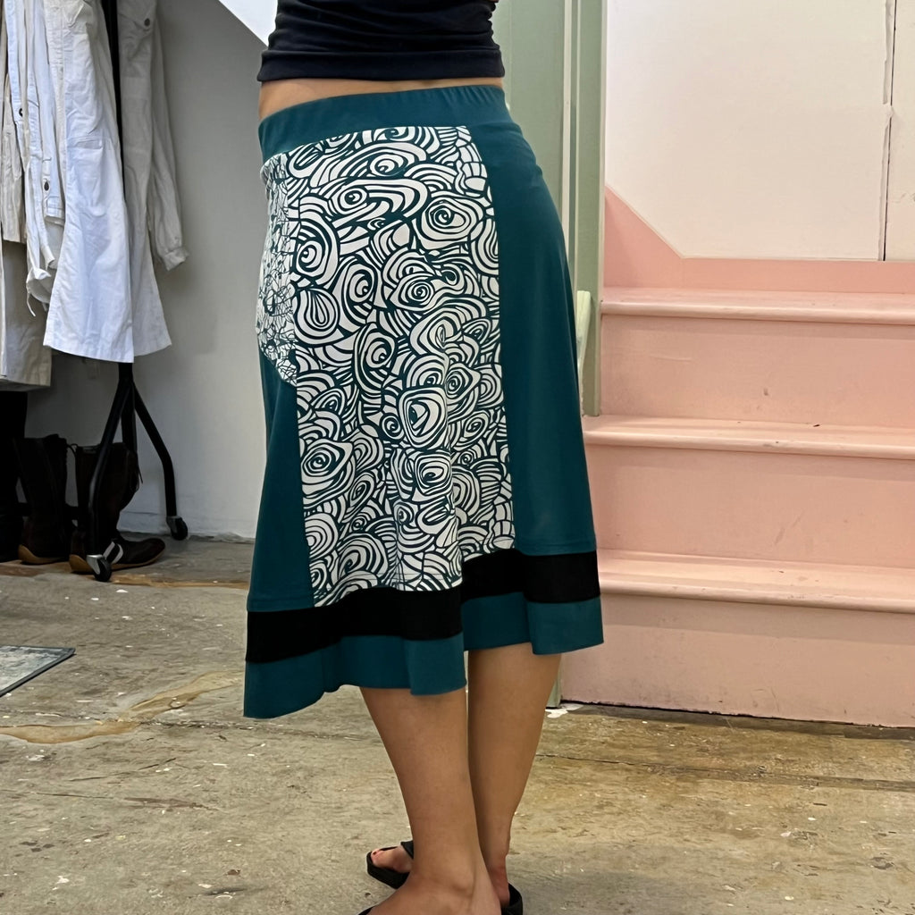 Teal printed midi skirt
