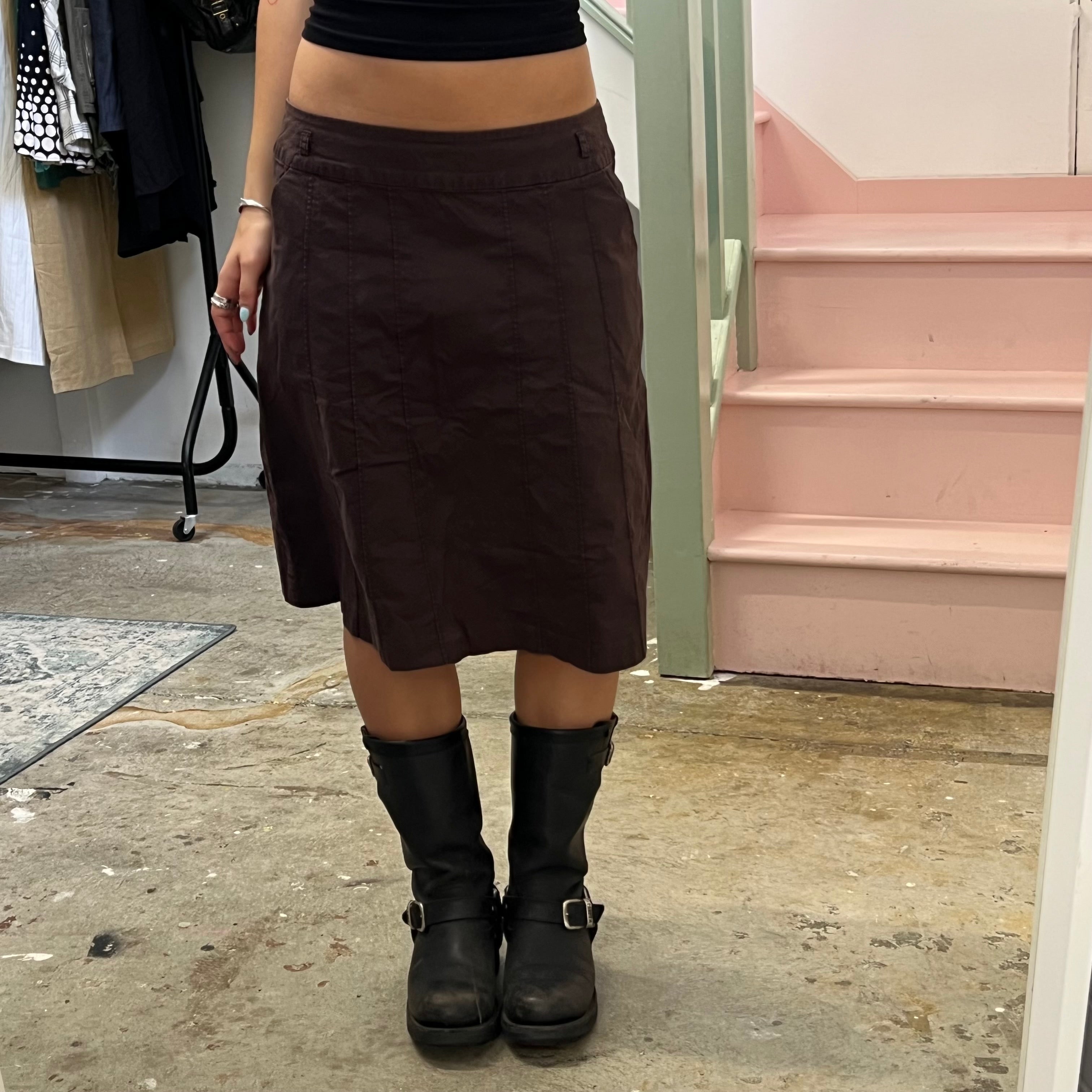 Brown structured midi skirt