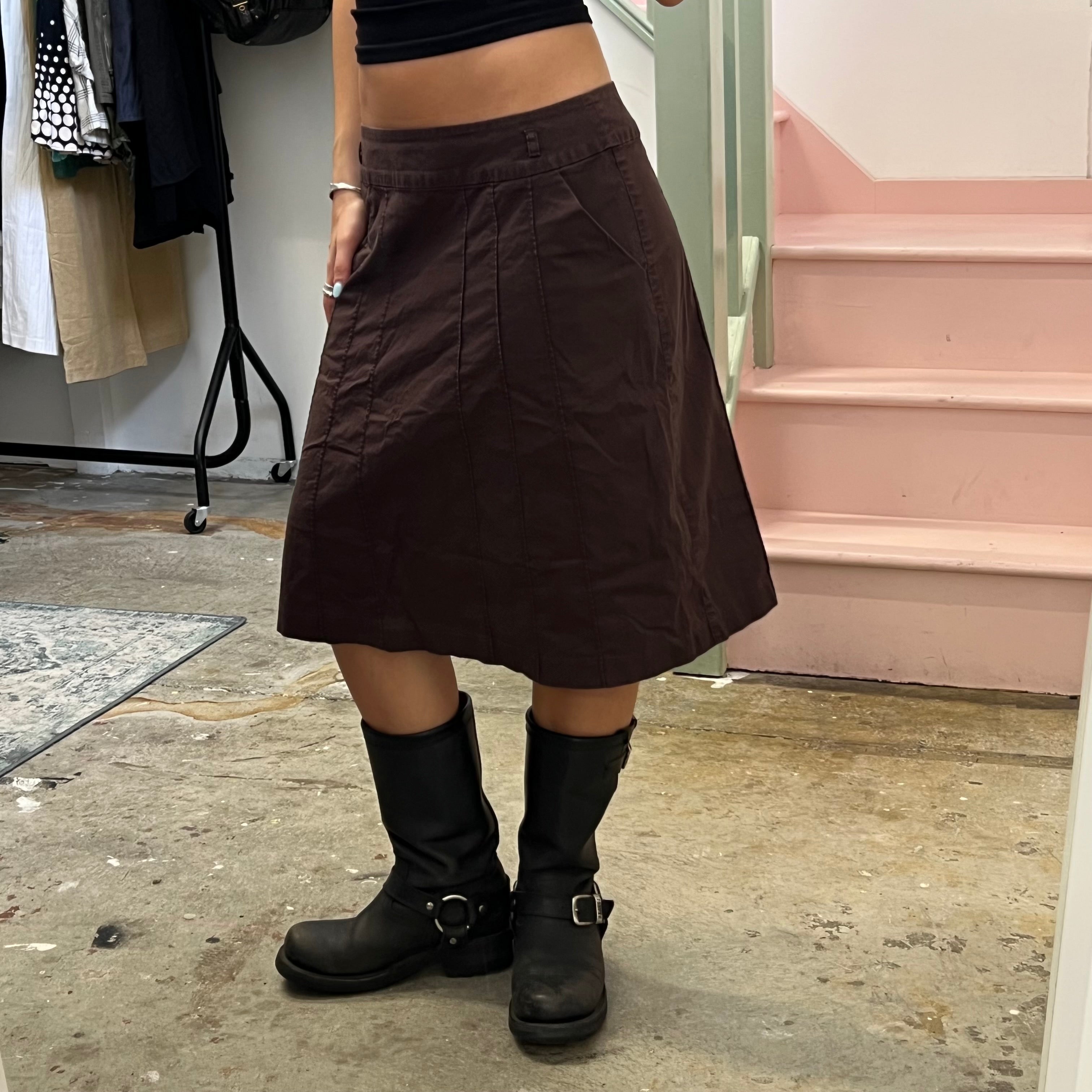 Brown structured midi skirt