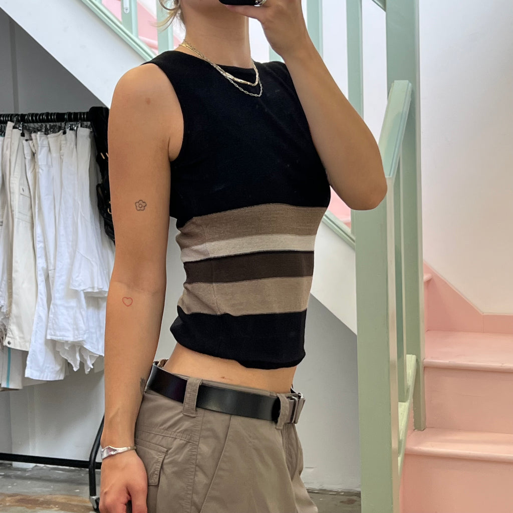 Black and khaki striped vest