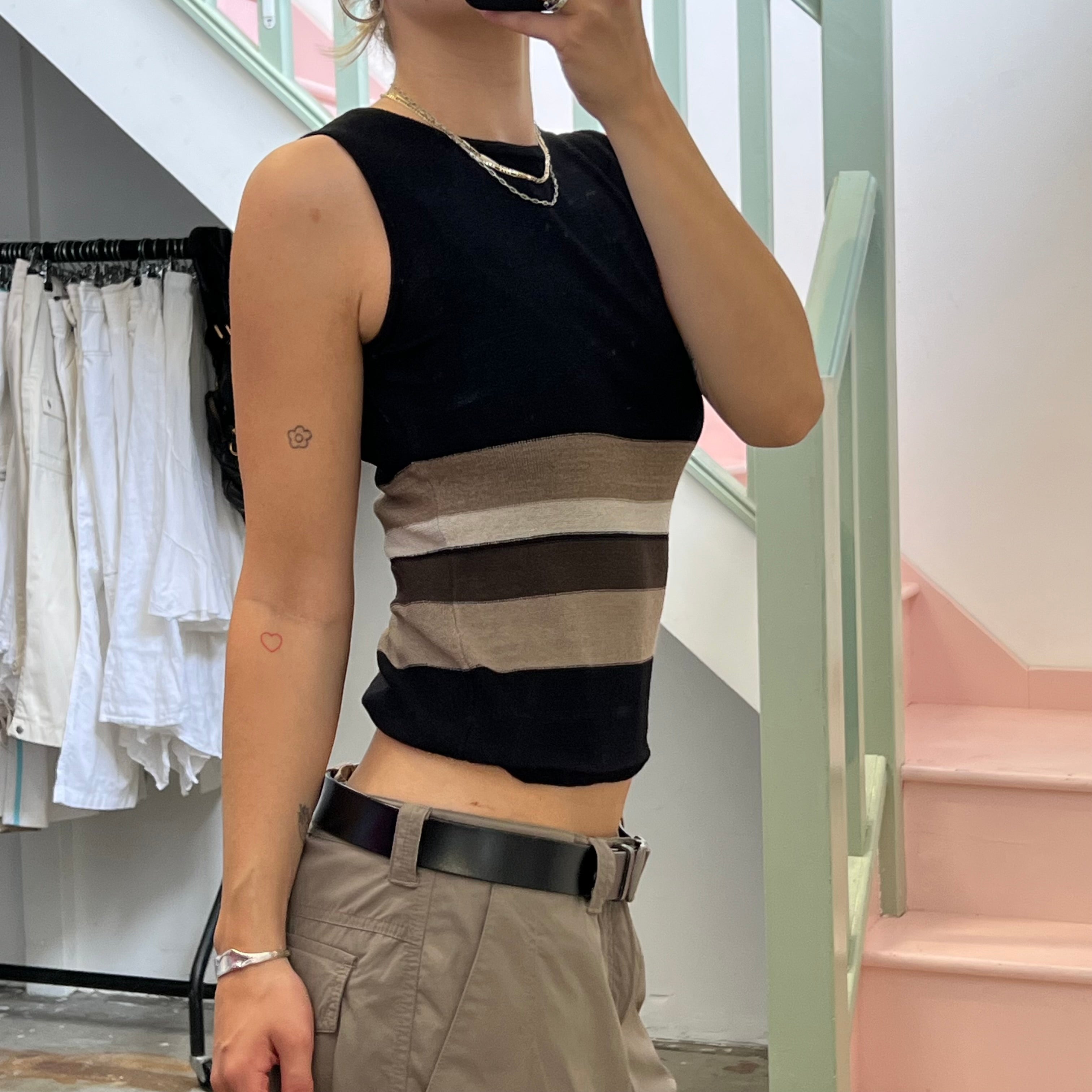 Black and khaki striped vest