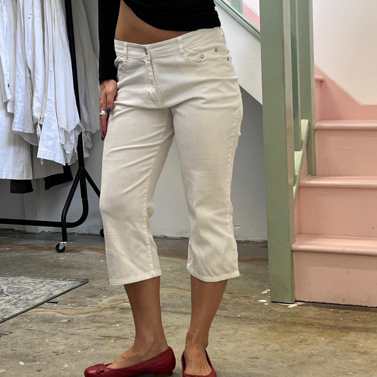 White denim capris