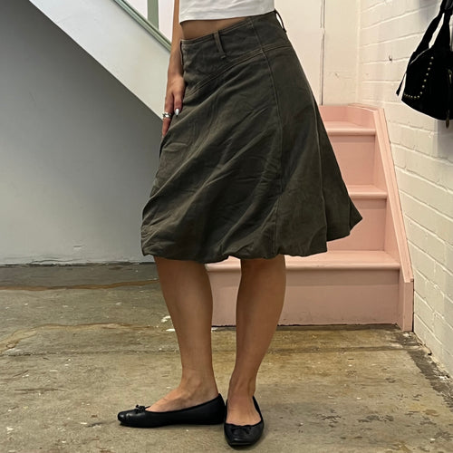 Benetton khaki denim bubble hem midi skirt