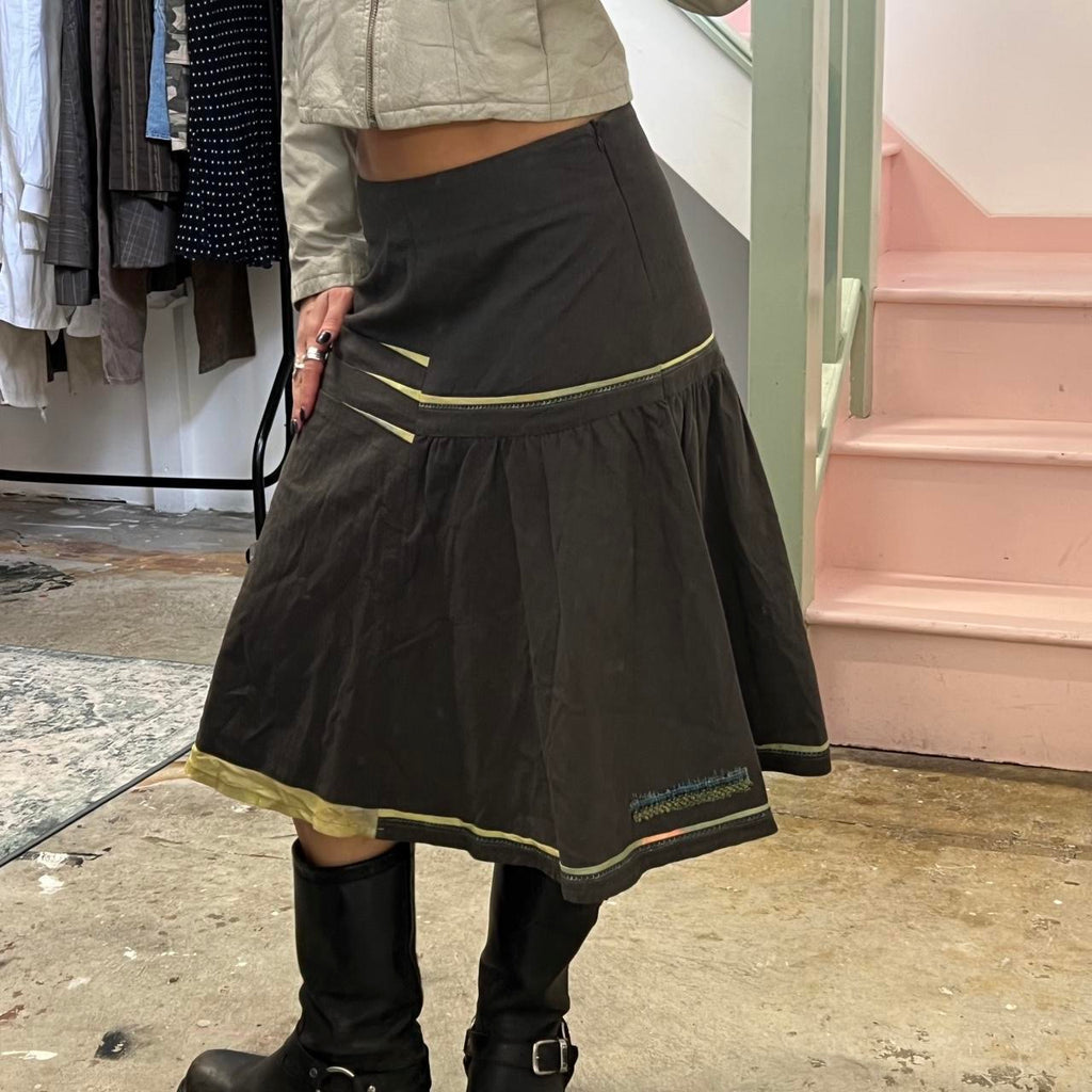 Khaki utility midi skirt