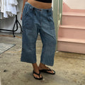 Blue wide leg baggy denim cargo capris