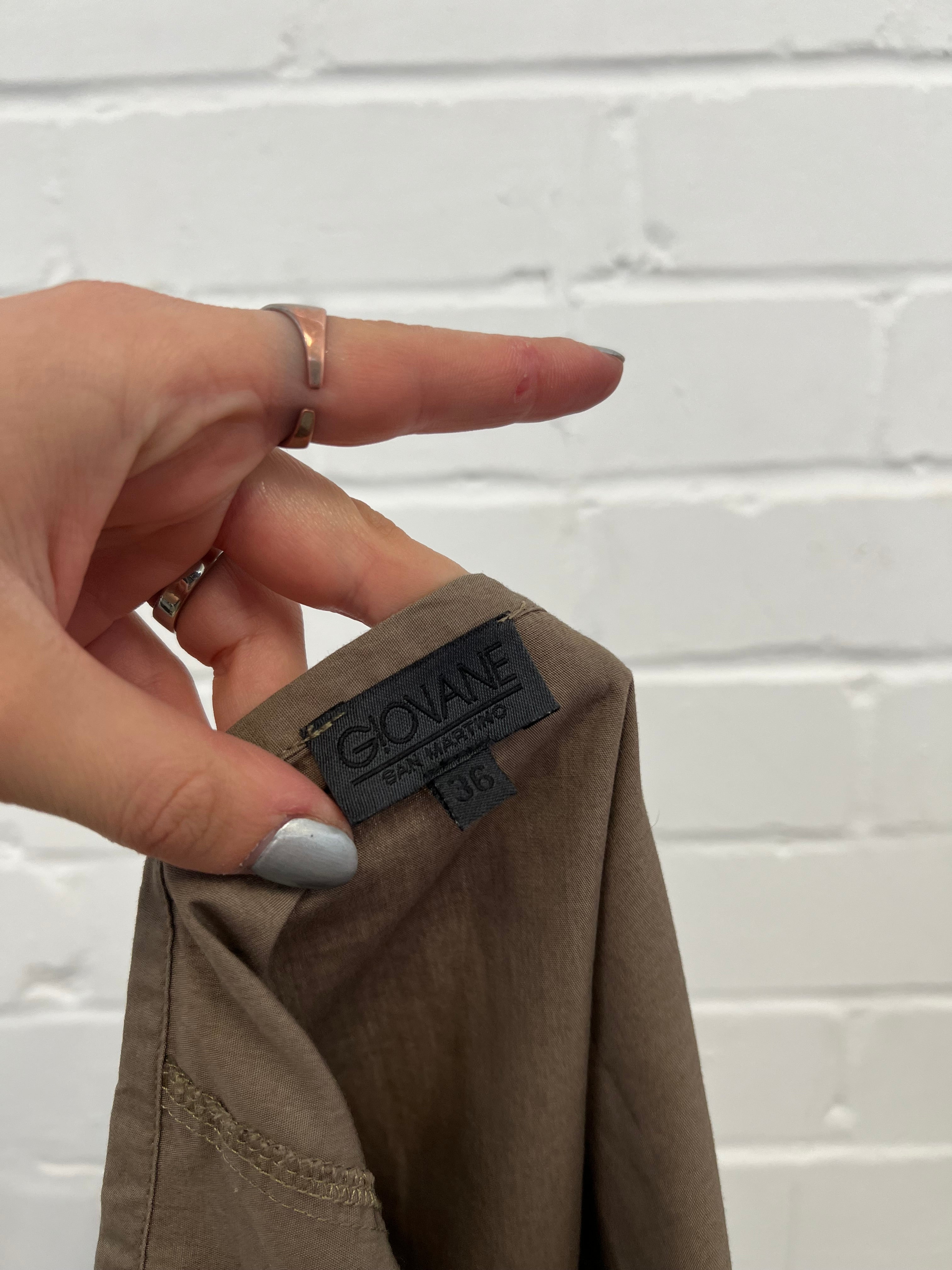 Khaki embroidered asymmetrical midi skirt
