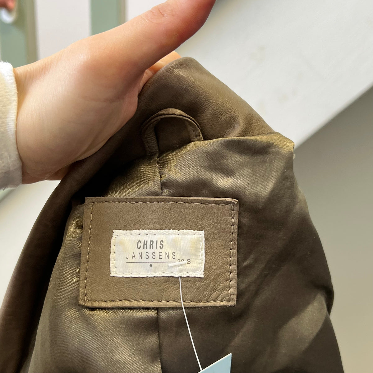 Brown scallop hem leather zip up jacket