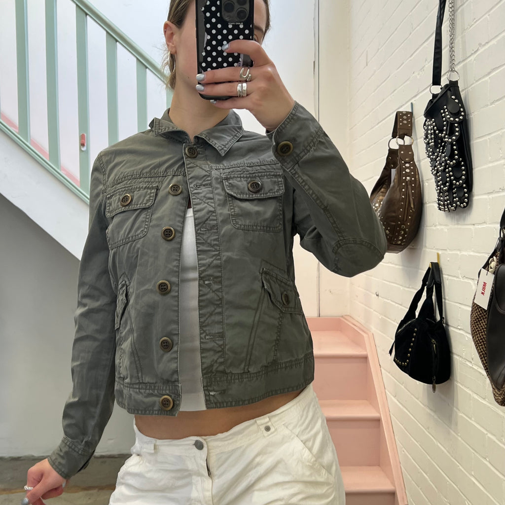 Esprit grey utility button up fitted jacket