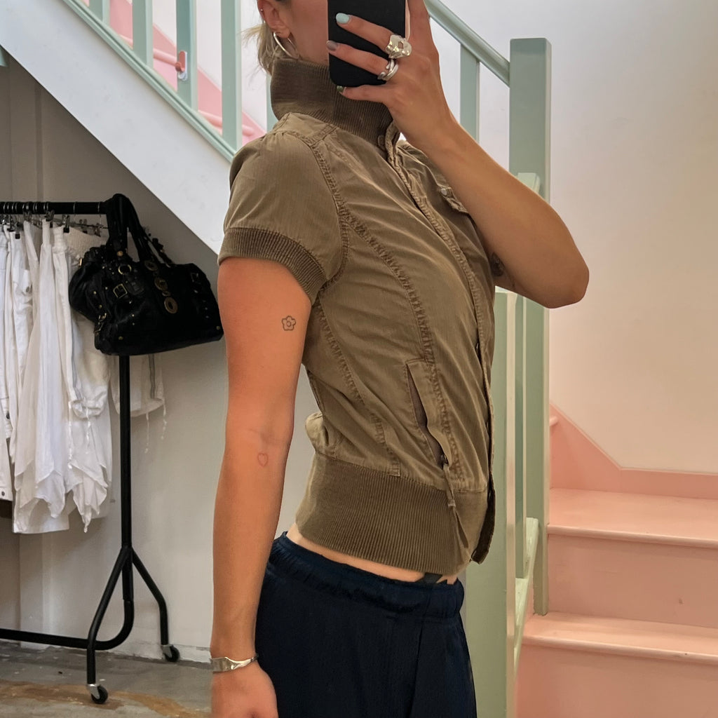 Khaki short sleeve utility bomber jacket