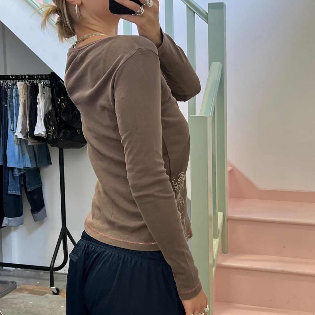 Brown and orange printed top