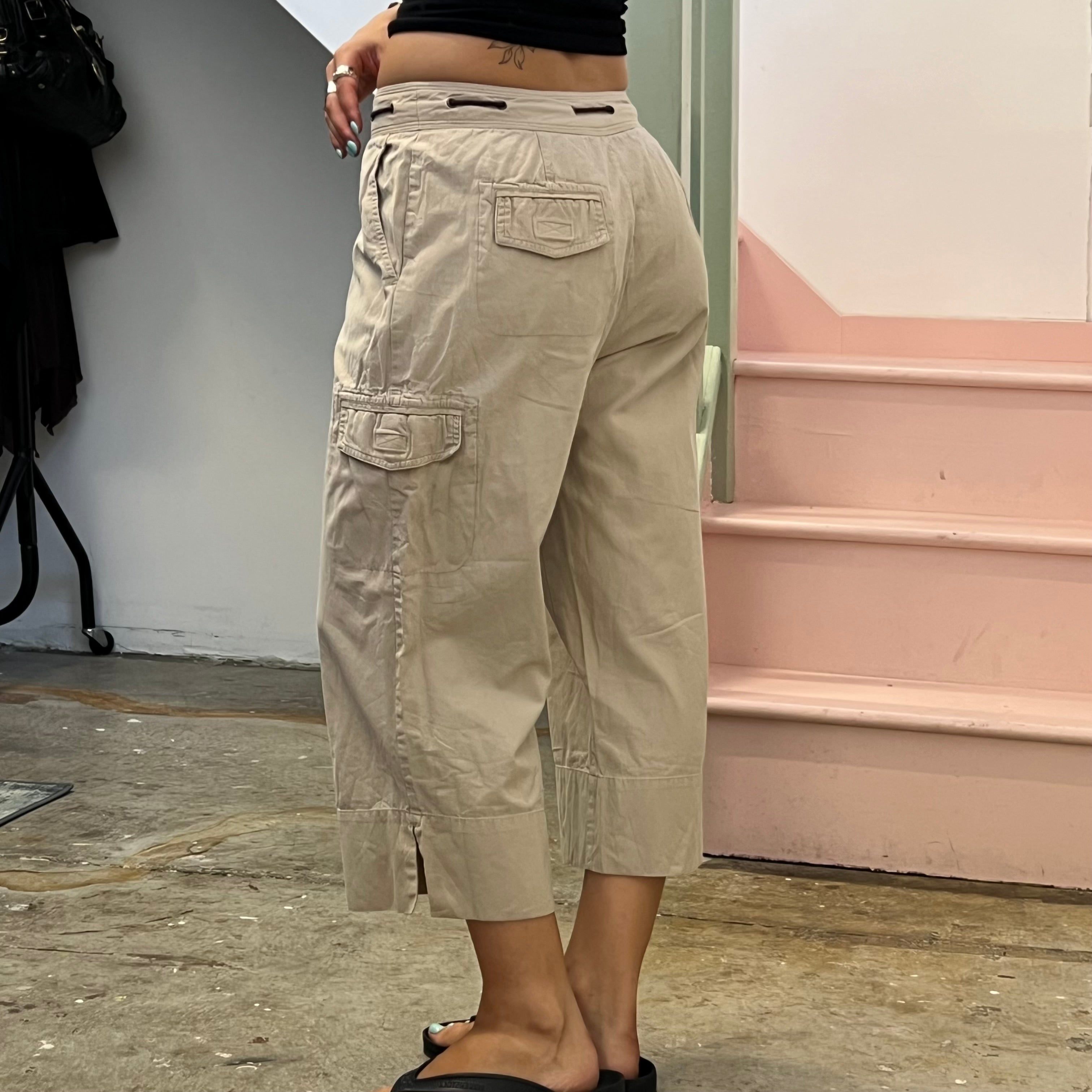 Cream tie waist cargo capris