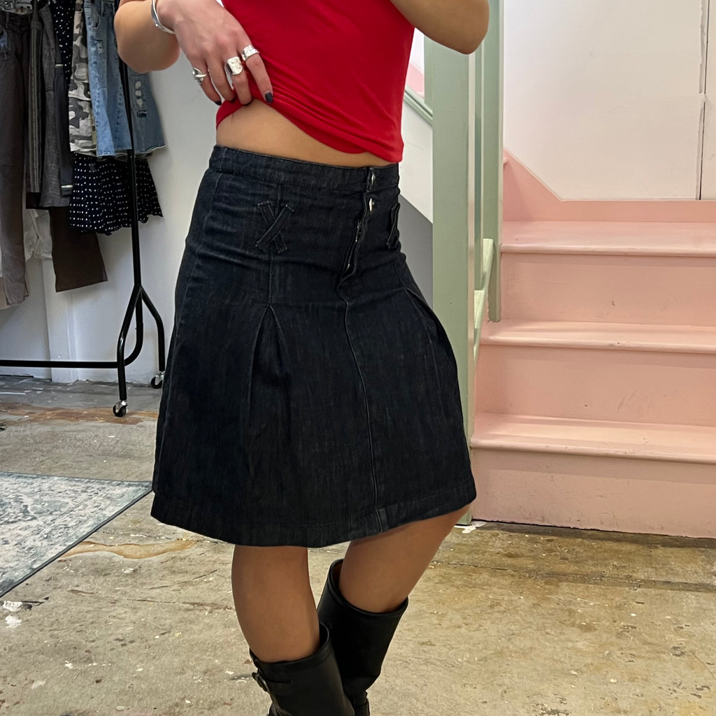 Navy denim midi skirt