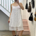 Italian vintage white linen bubble layered utility style midi dress