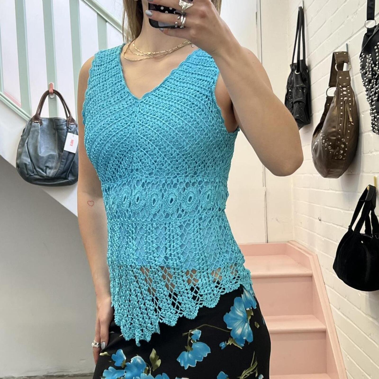 blue crochet vintage vest top