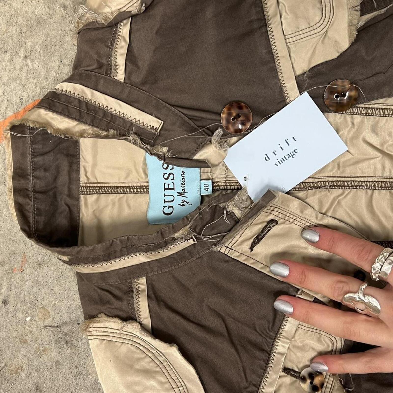 Guess brown and cream utility style button up vintage distressed archival lightweight jacket
