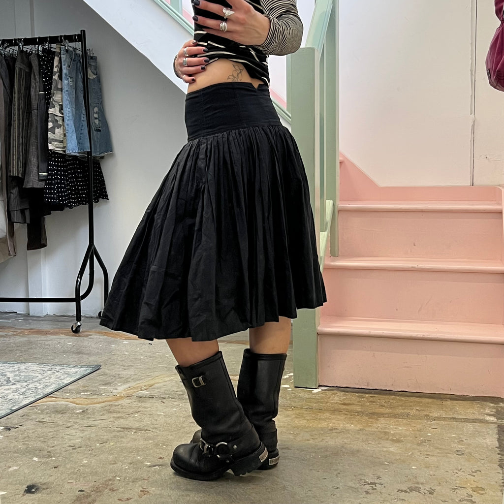 Black pleated midi skirt