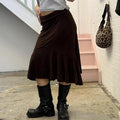 brown asymmetrical slinky floaty vintage midi skirt