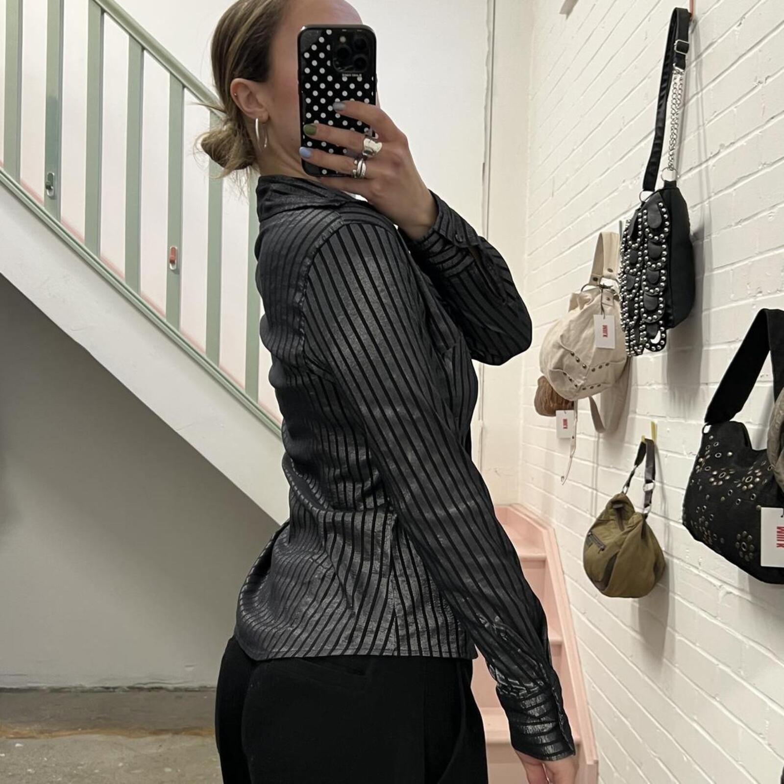 Black and silver striped fitted vintage button up shirt