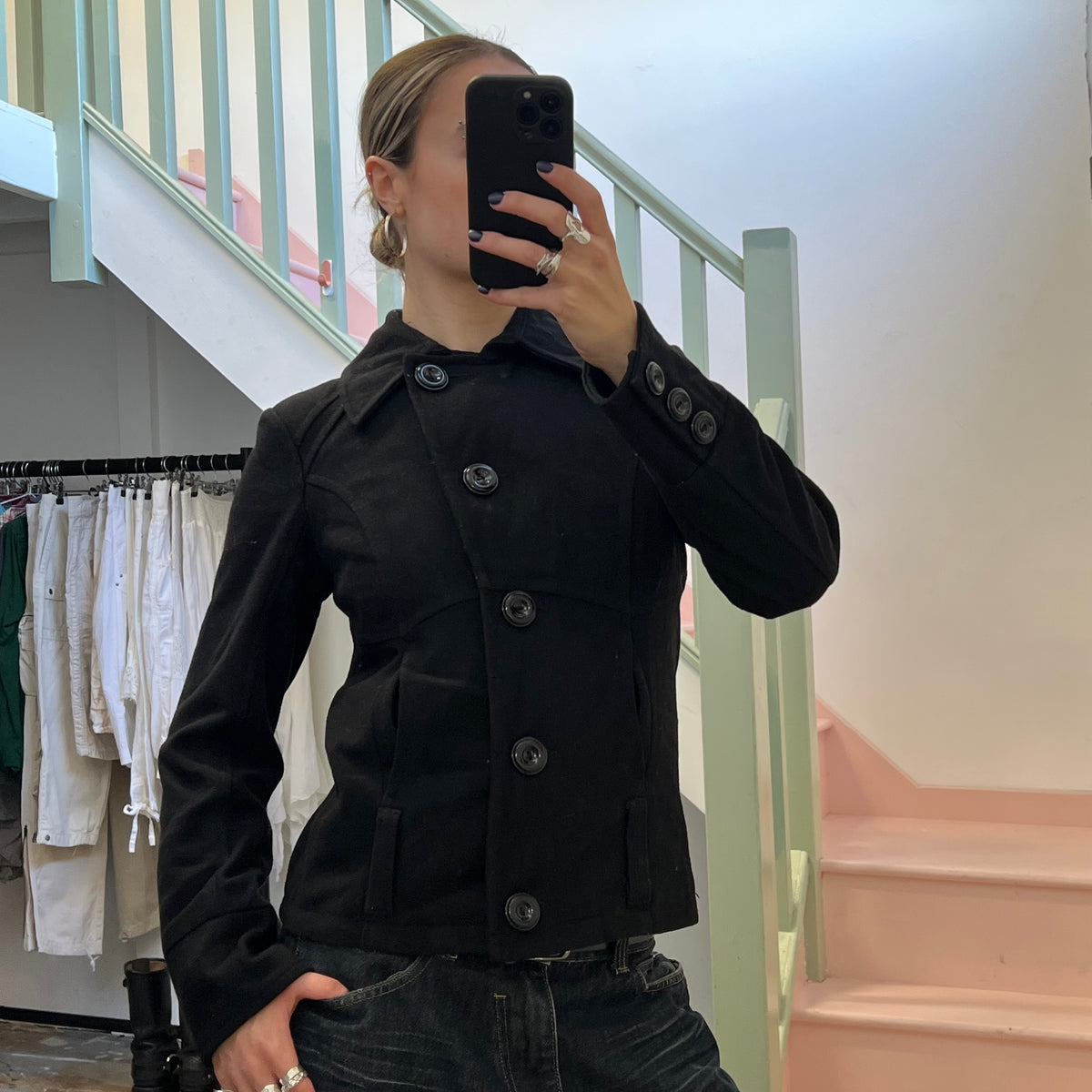 Black wool peacoat