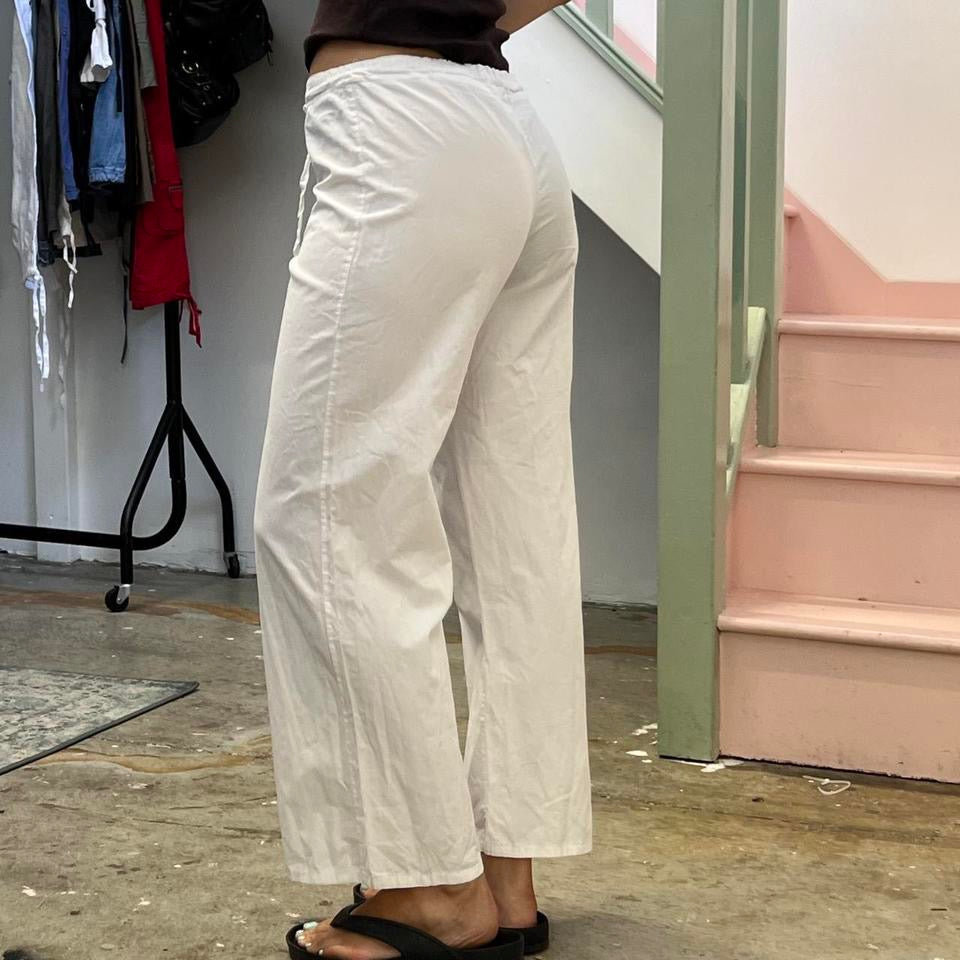 White wide leg tie waist trousers
