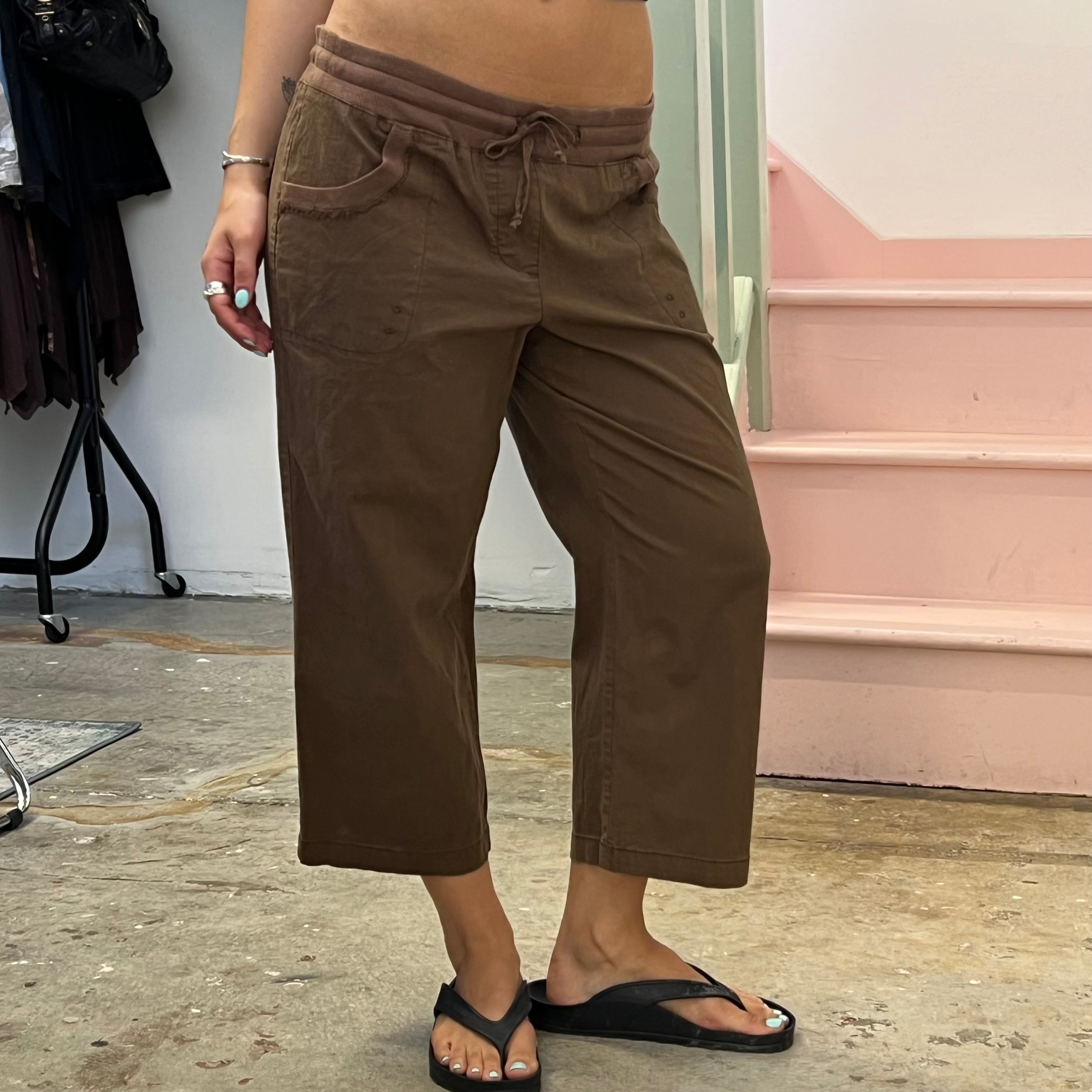 Brown tie waist cargo capris