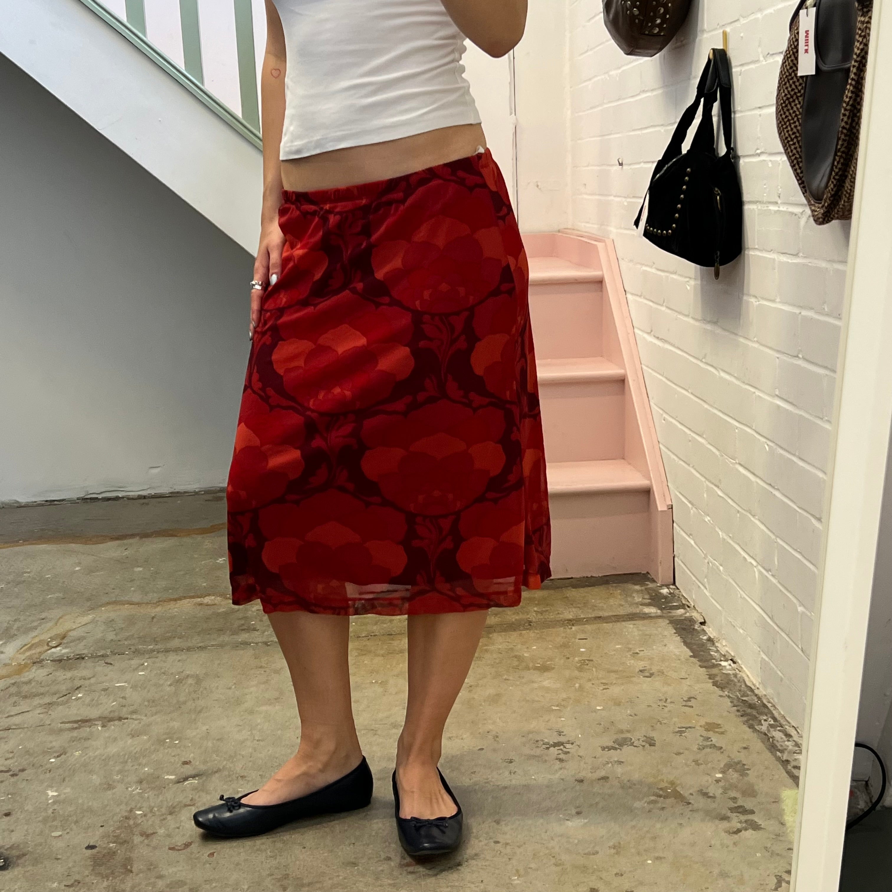 Mexx red floral print midi skirt