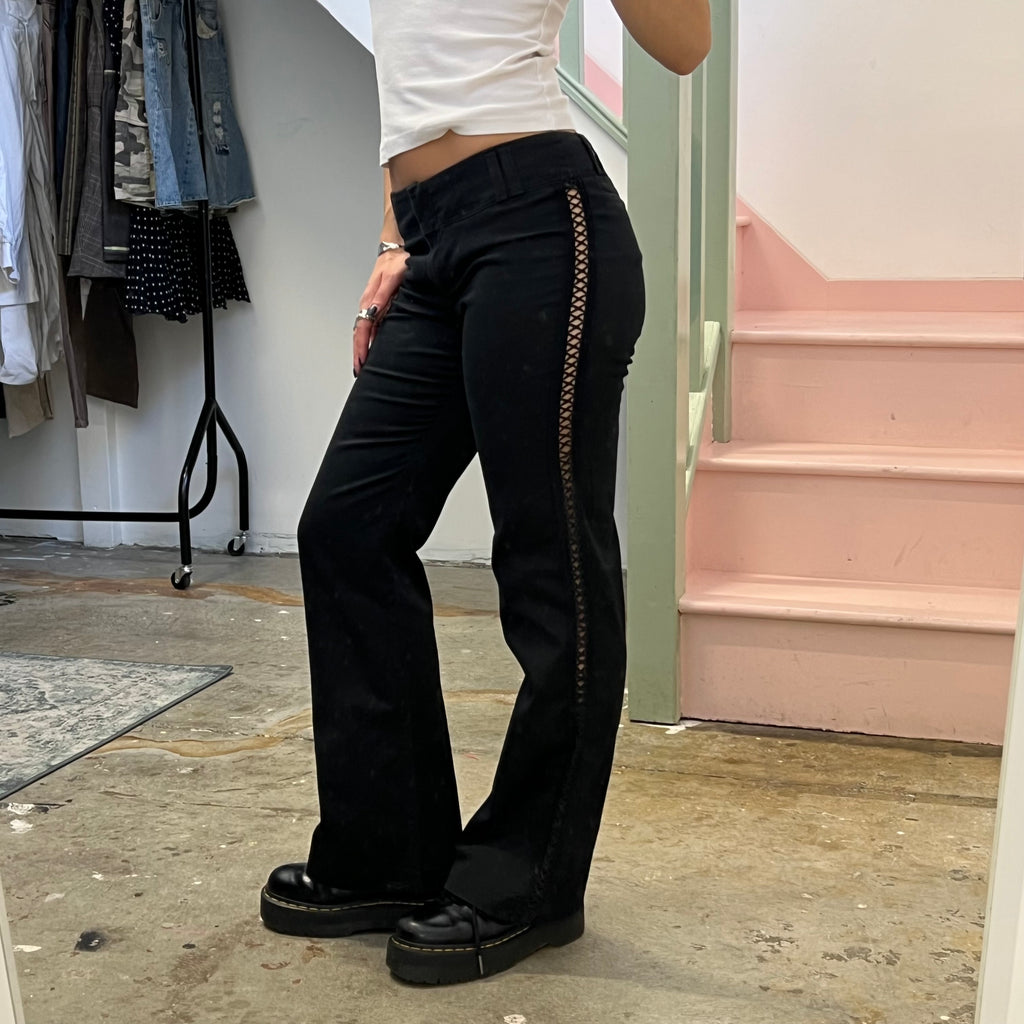 Black lace up tailored trousers