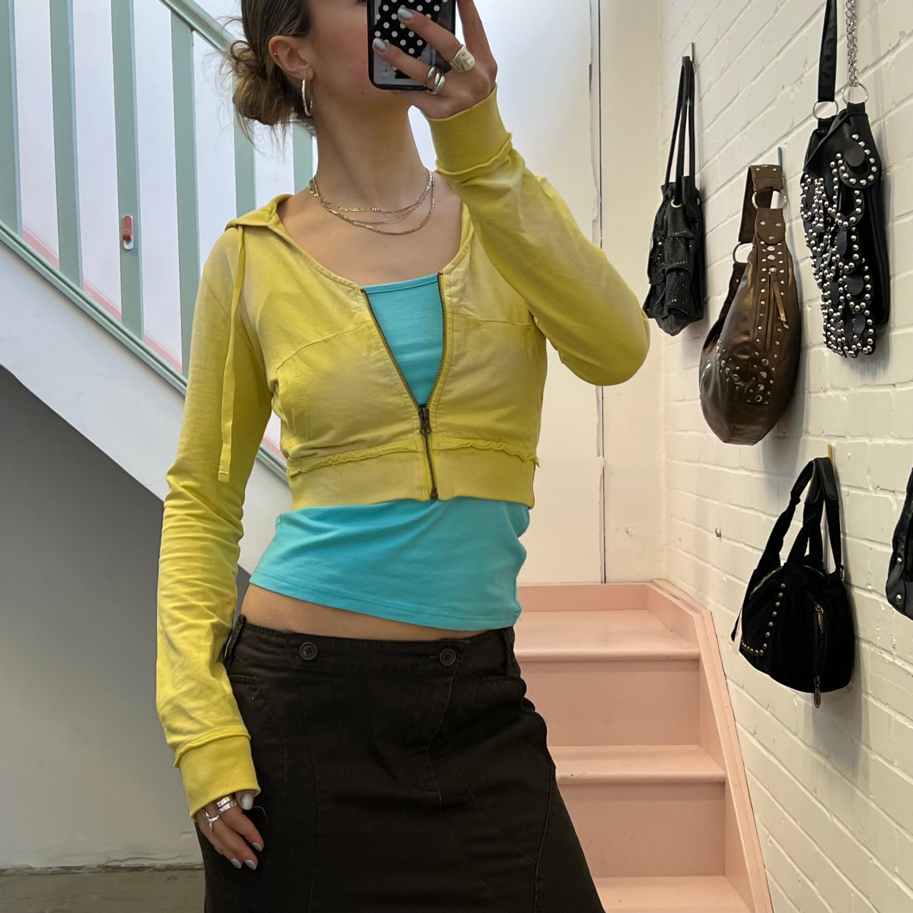 Yellow cropped fitted hoodie