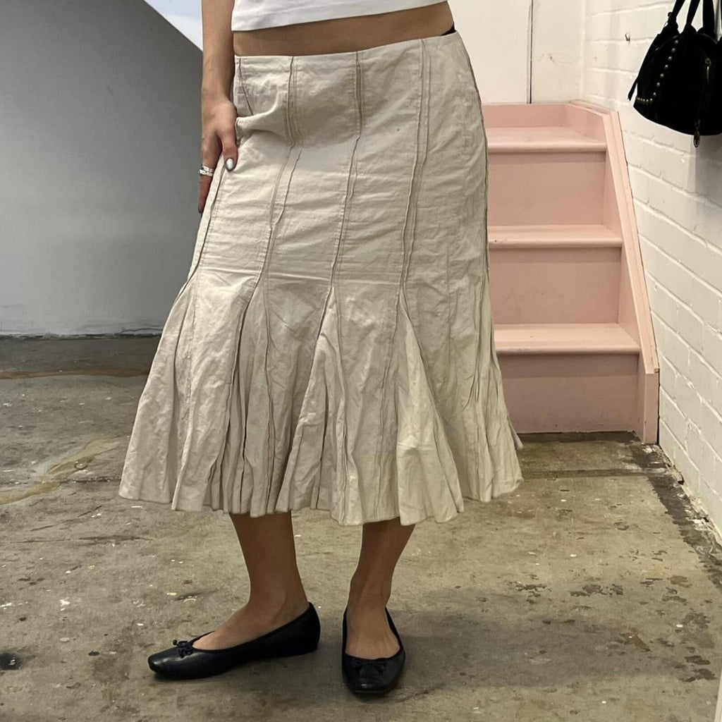 cream cargo pleated vintage maxi skirt