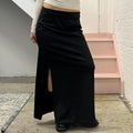 Black tailored vintage maxi skirt with split hem