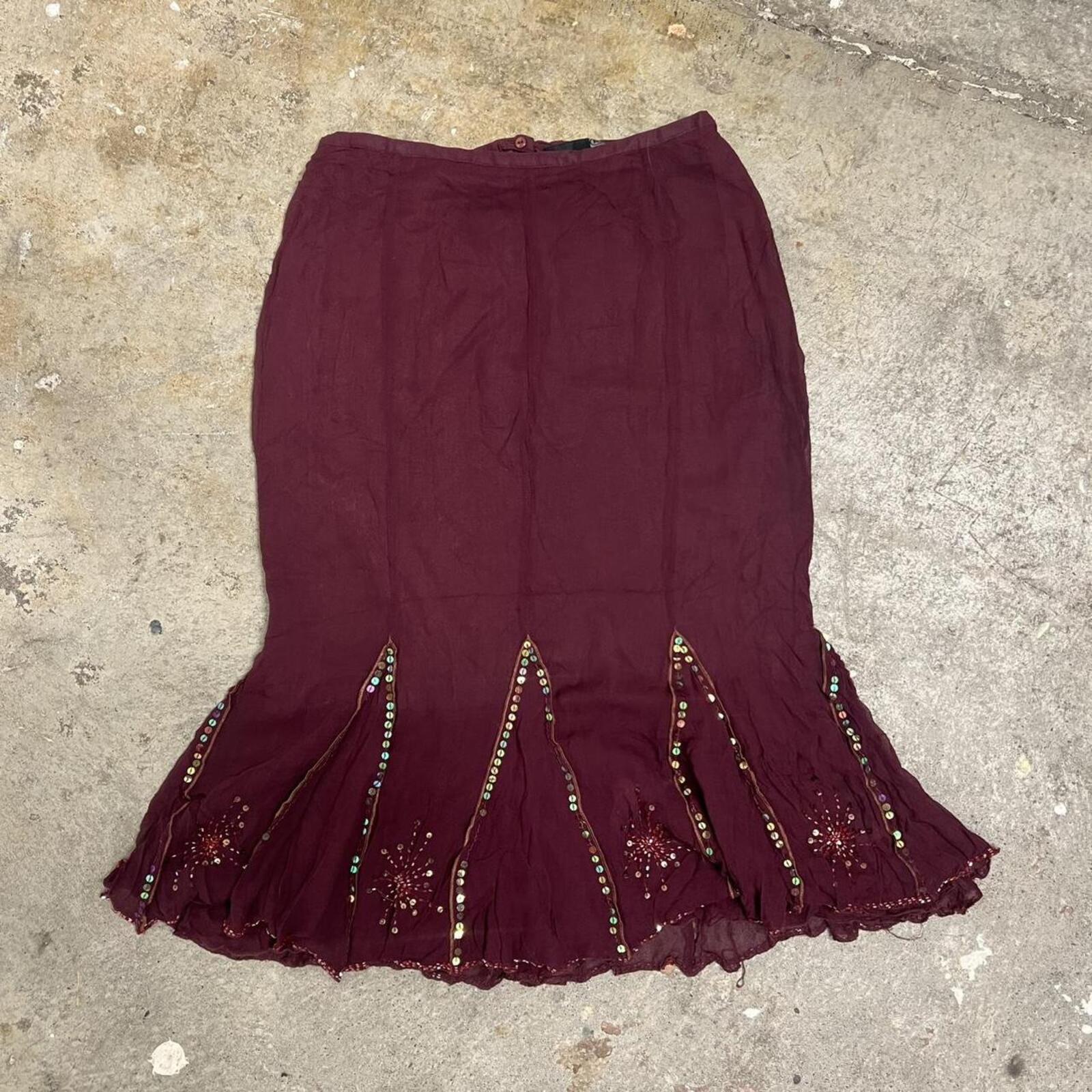 burgundy sequin vintage midi skirt