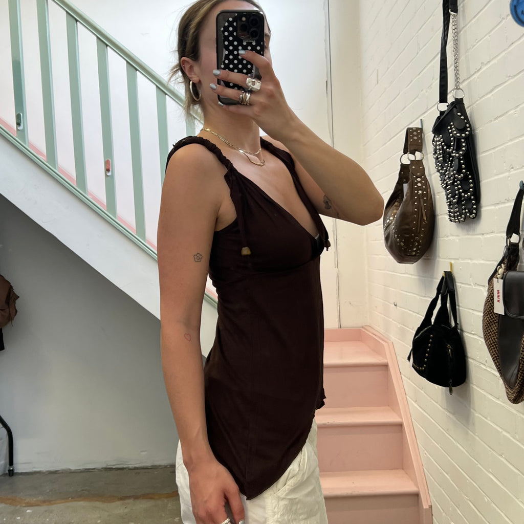 Brown asymmetrical vest