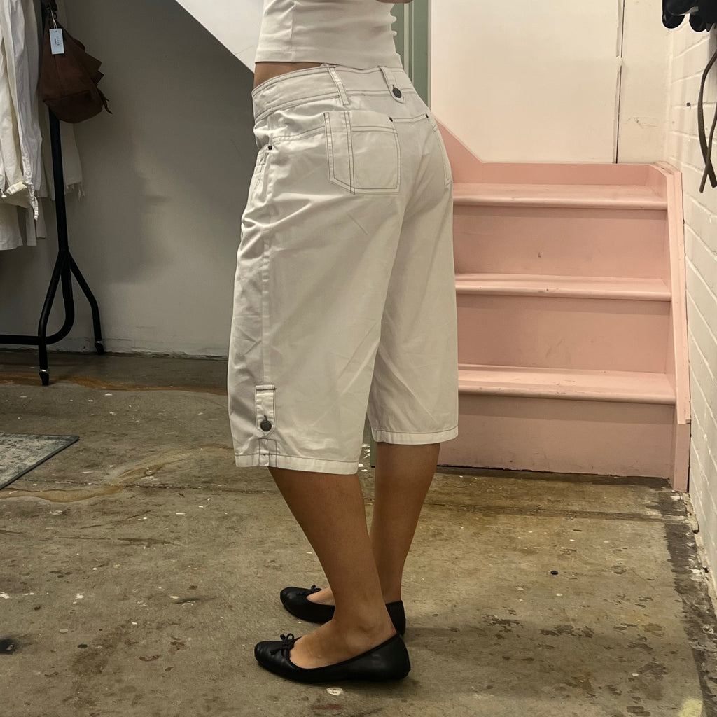 White baggy cargo shorts