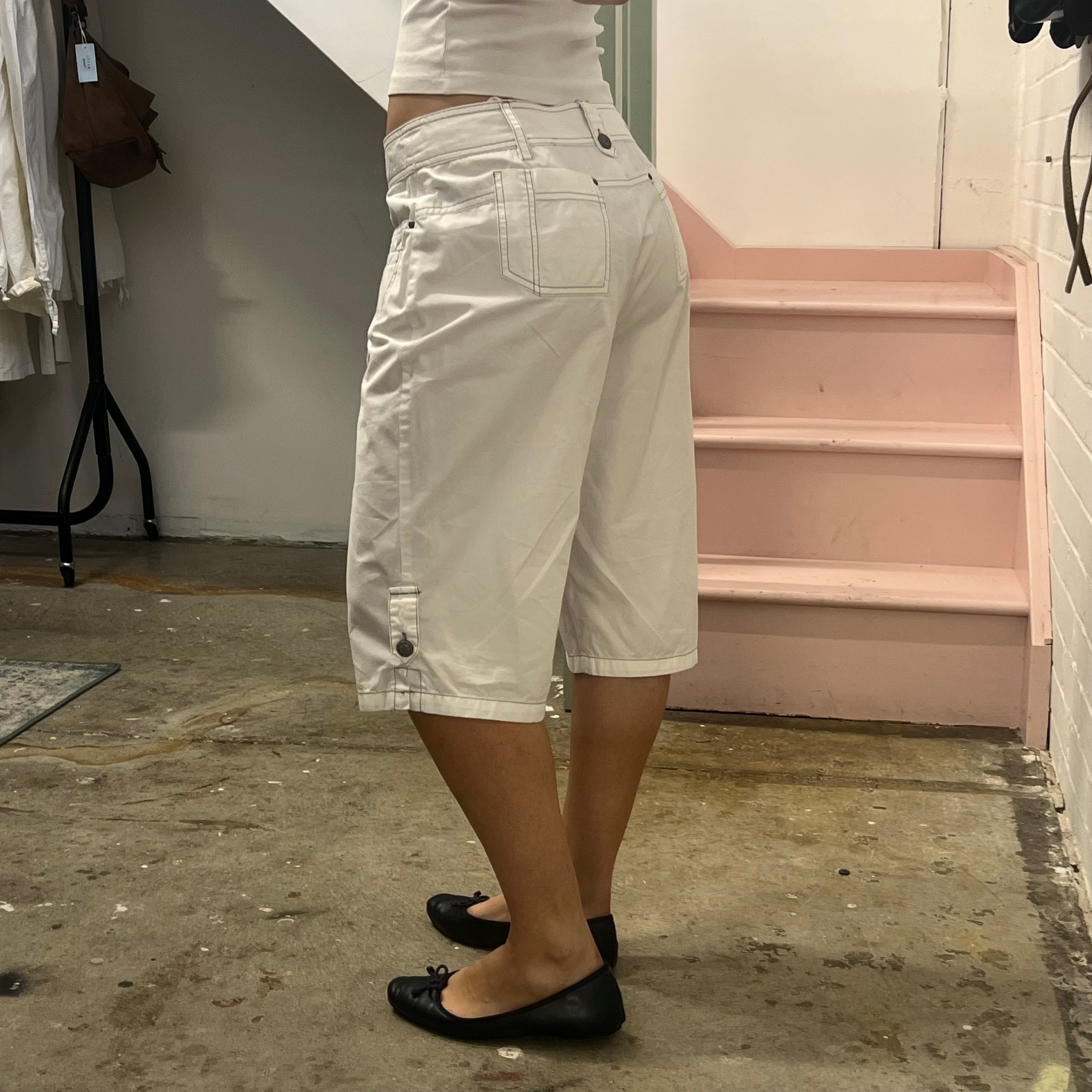 White baggy cargo shorts