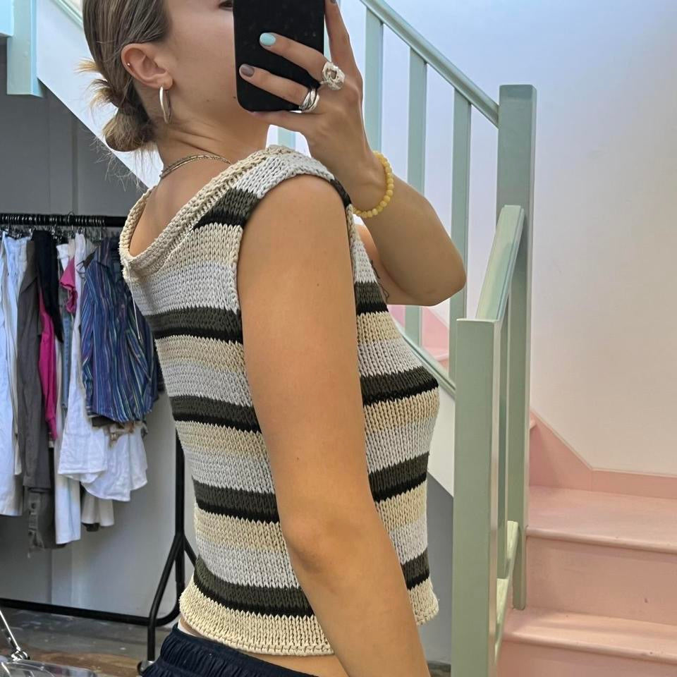 Cream striped knitted vest