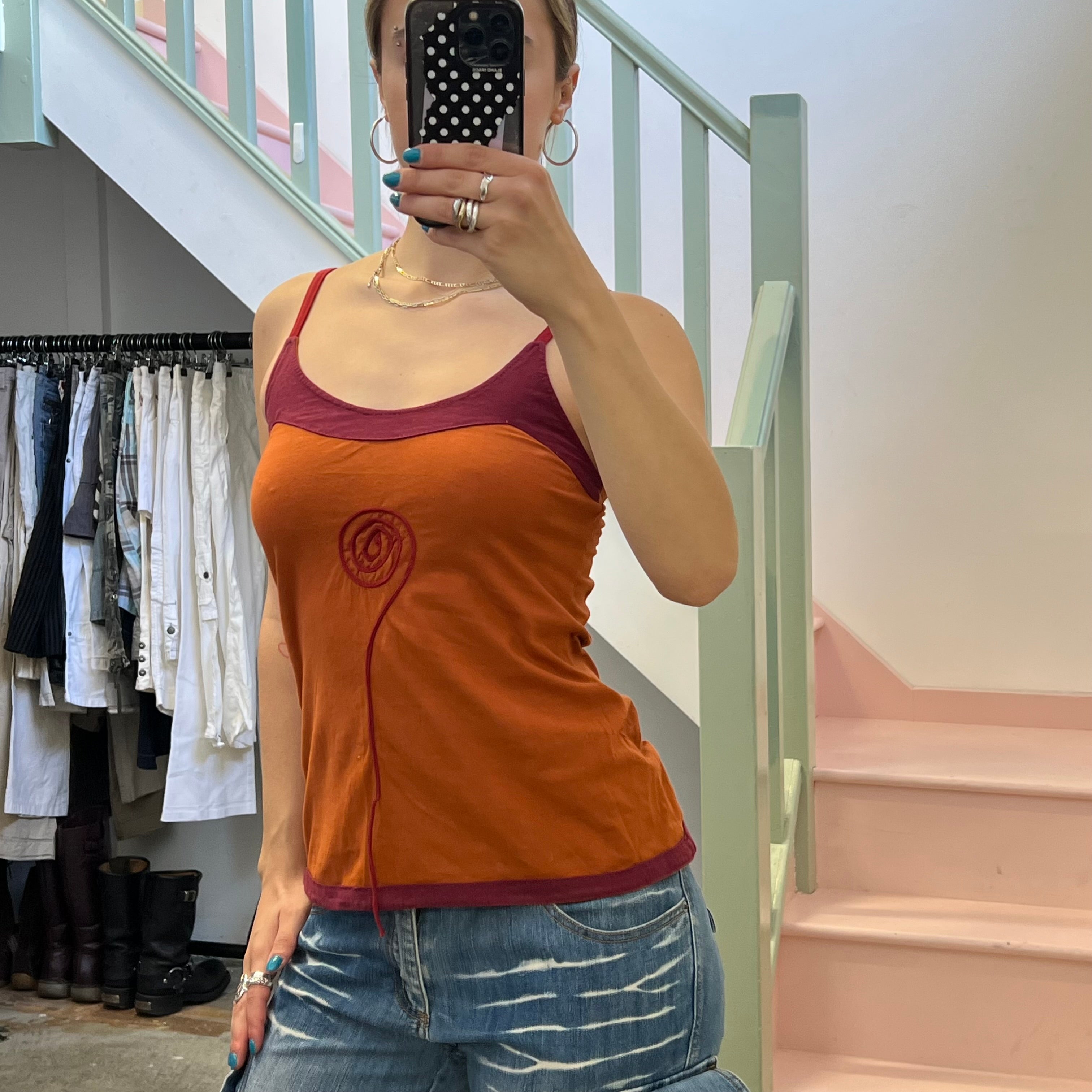 Orange and red swirl print strappy vest