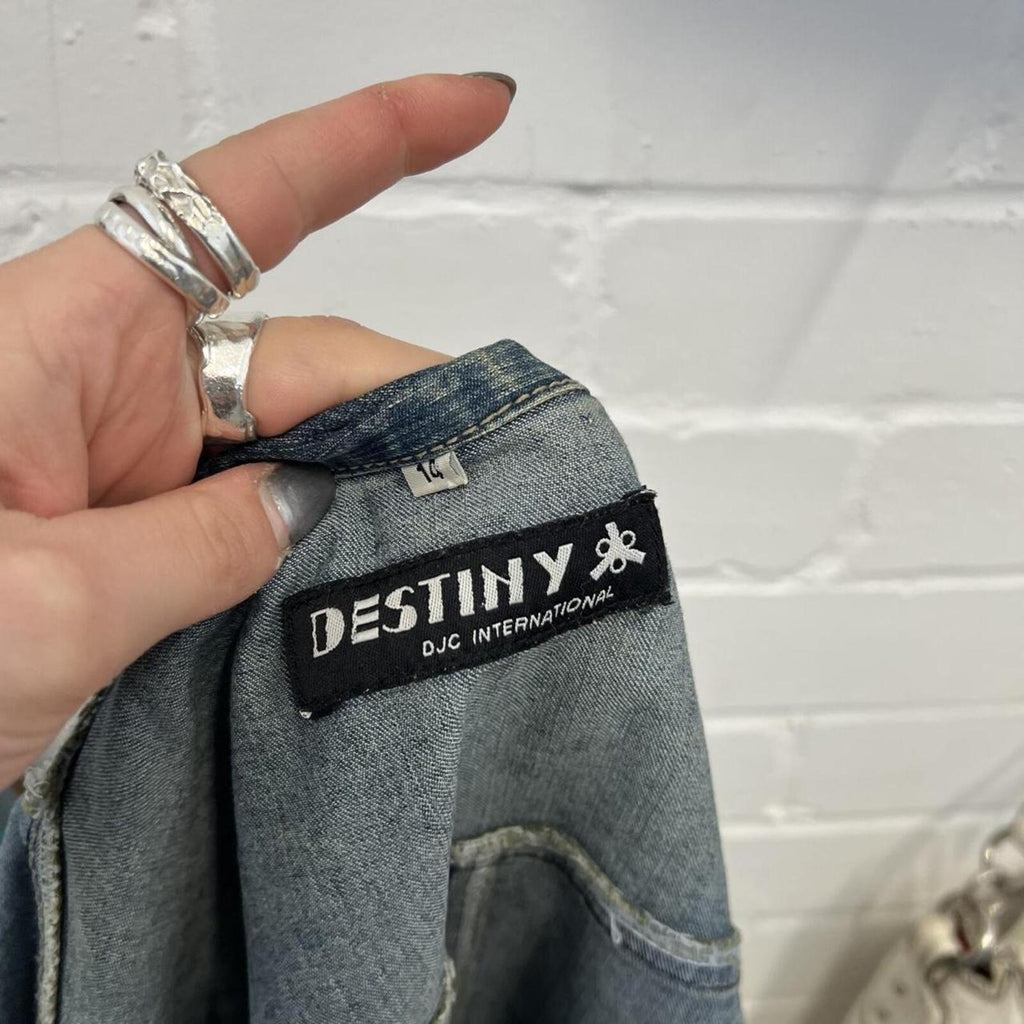 light wash vintage zip up denim jacket with ruching detail