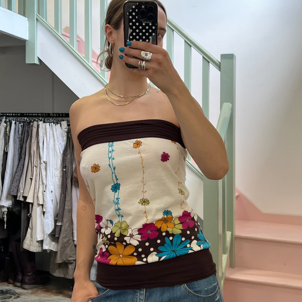 White strapless floral slouchy vest
